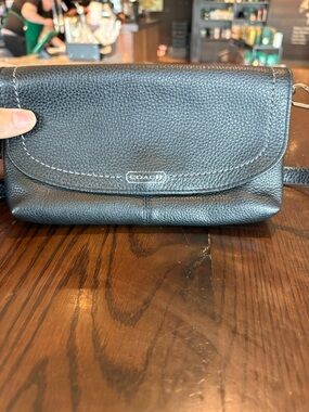 Coach Black Pebbled Leather crossbody Wristlet
